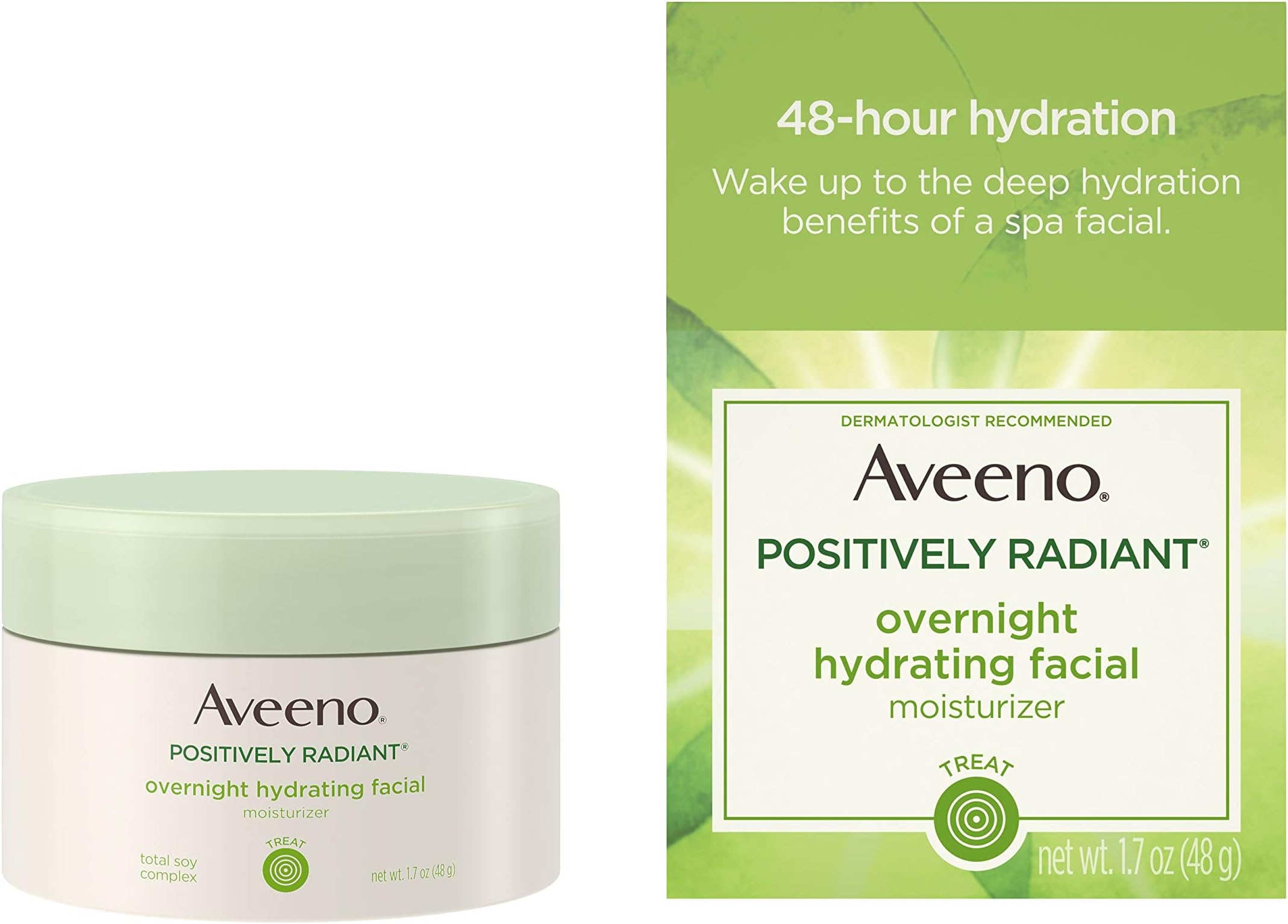 Positively Radiant Overnight Hydrating Facial Moisturizer with Soy Extract and Hyaluronic Acid, Oil-Free and Non-Comedogenic, 1.7 oz