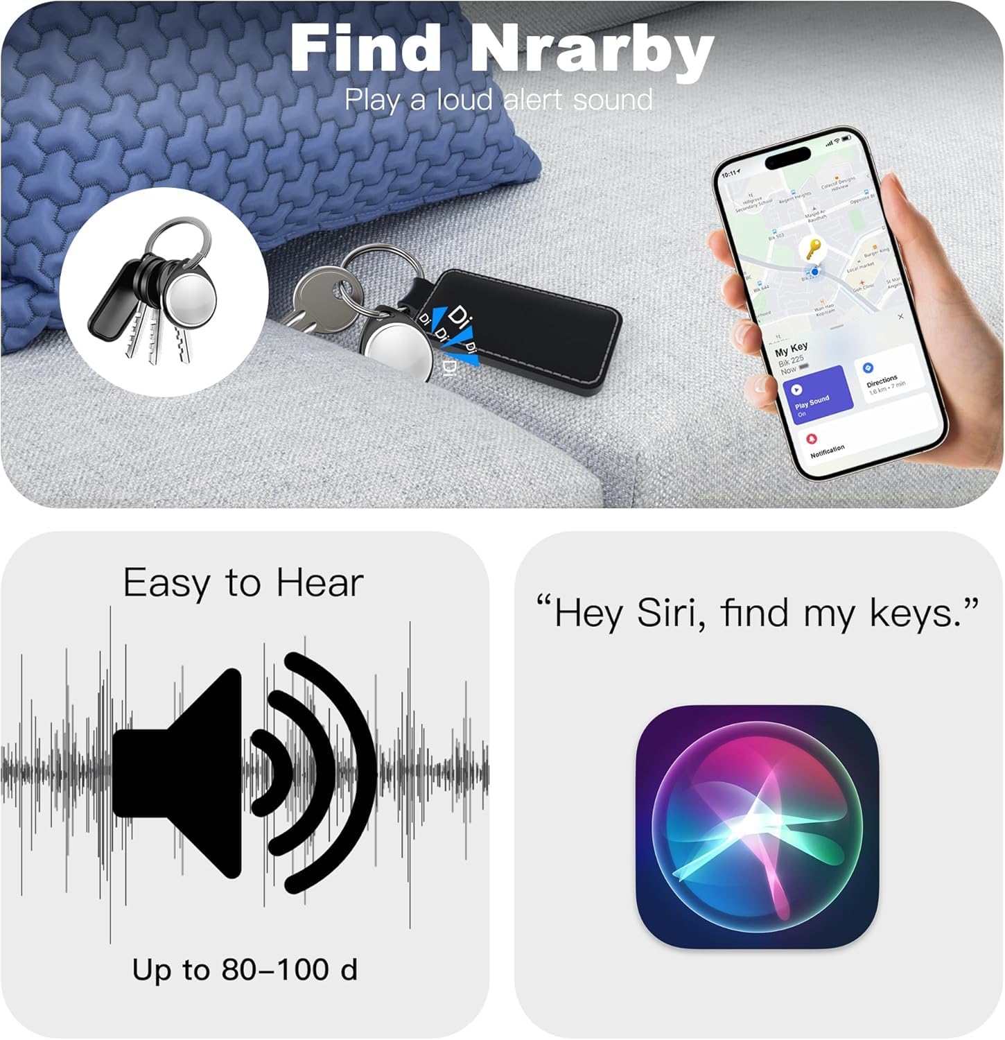 Confezione da 4 targhette tracker [certificato Apple MFi] Bluetooth Air Tracker Coppia con Apple Find My (solo iOS) Smart Tracking Tag Chiavi Trova oggetti Localizzatore in tutto il mondo per animali