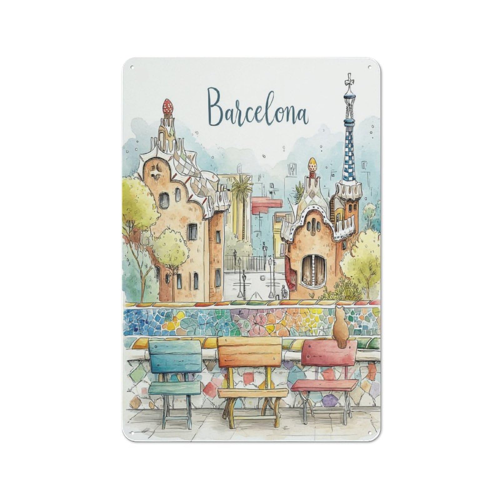 Junmoney Barcelona Artistry Rustic Metal Wall Sign 30X20cm For Home Office Or Studio, For Garage, Workshop And Man Cave Decoration