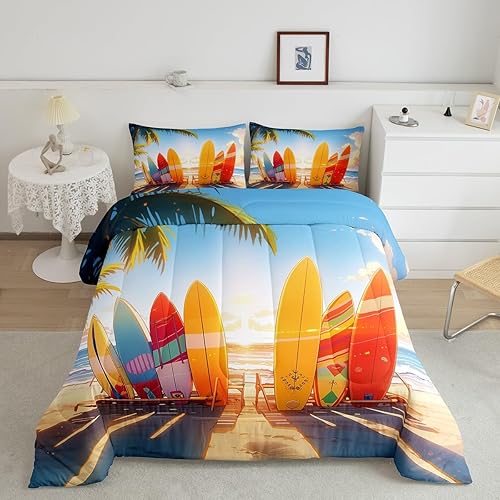 Miniatura 32 de Juego de edredón de olas oceánicas, tamaño Queen, juego de ropa de cama náutica retro con brújula de faro para mujeres, hombres y niños, decoración