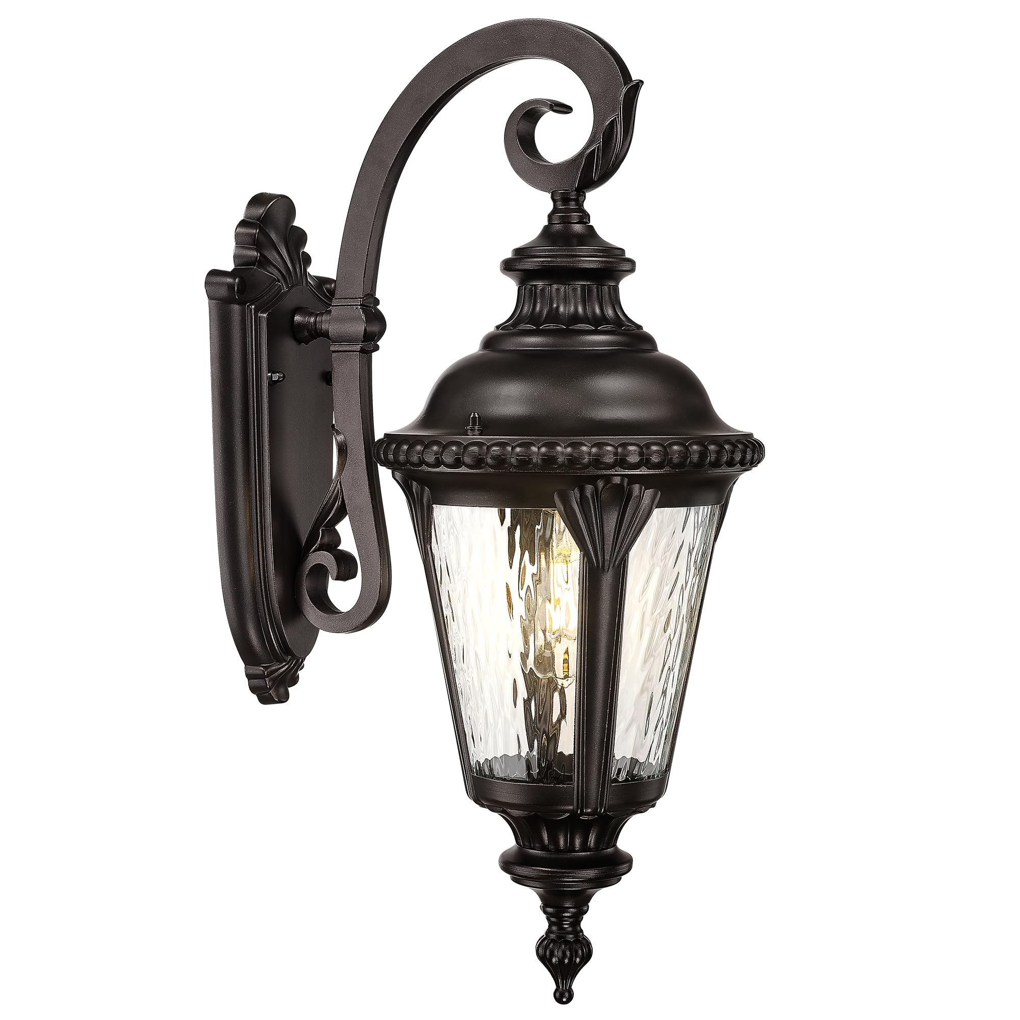 Emliviar Vintage Outdoor Wall Mount Light for Porch, 24.4 Inch Wall Sconce Lantern Lamp in Oil Rubbed Bronze Finish, Water Ripple Glass, XE265B-M ORB-SW