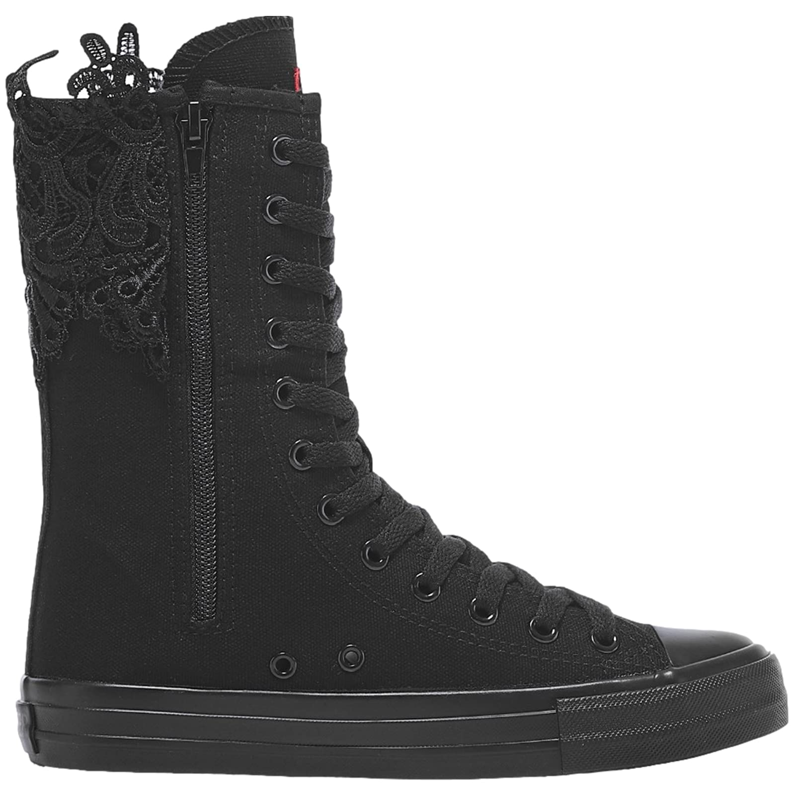 rismart Donna Tela Stivali Metà Polpaccio Punk High Tops Stringate Scarpe