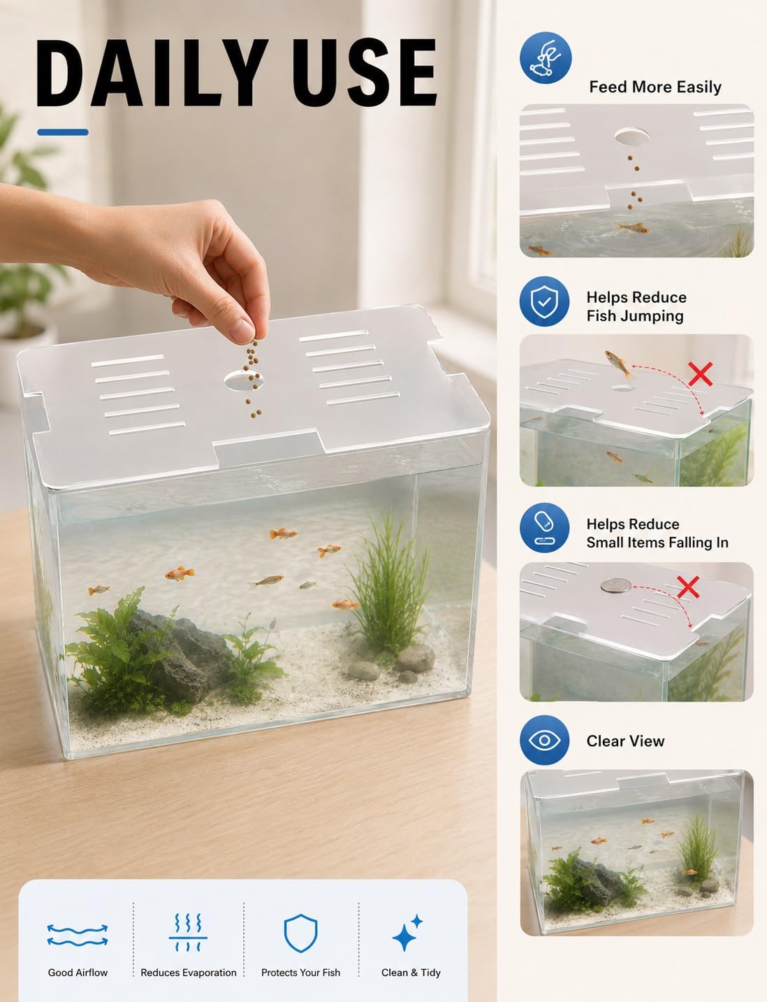 Generico Coperchio Acquario Trasparente in Acrilico, Foro Alimentazione e Filtro(60x30 cm)