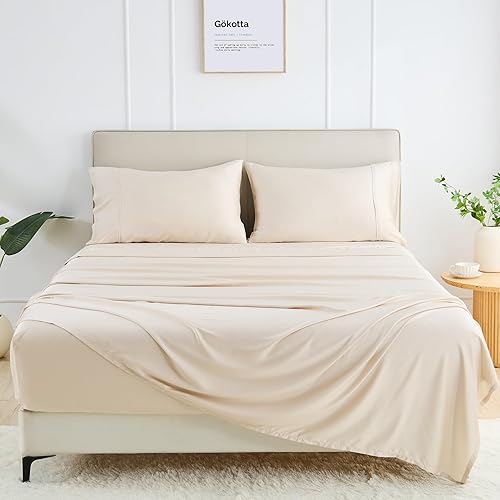 GOKOTTA King Size Sheets Set 4 Piece, 100% FSC® Certified
