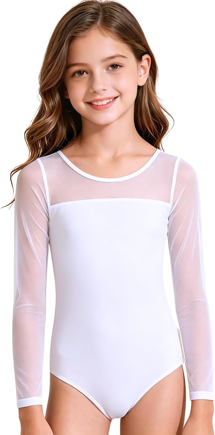 Girls Mesh 3/4 Long Sleeve Leotard for Ballet Dance Toddler Gymnastics Bodysuit Dancewear