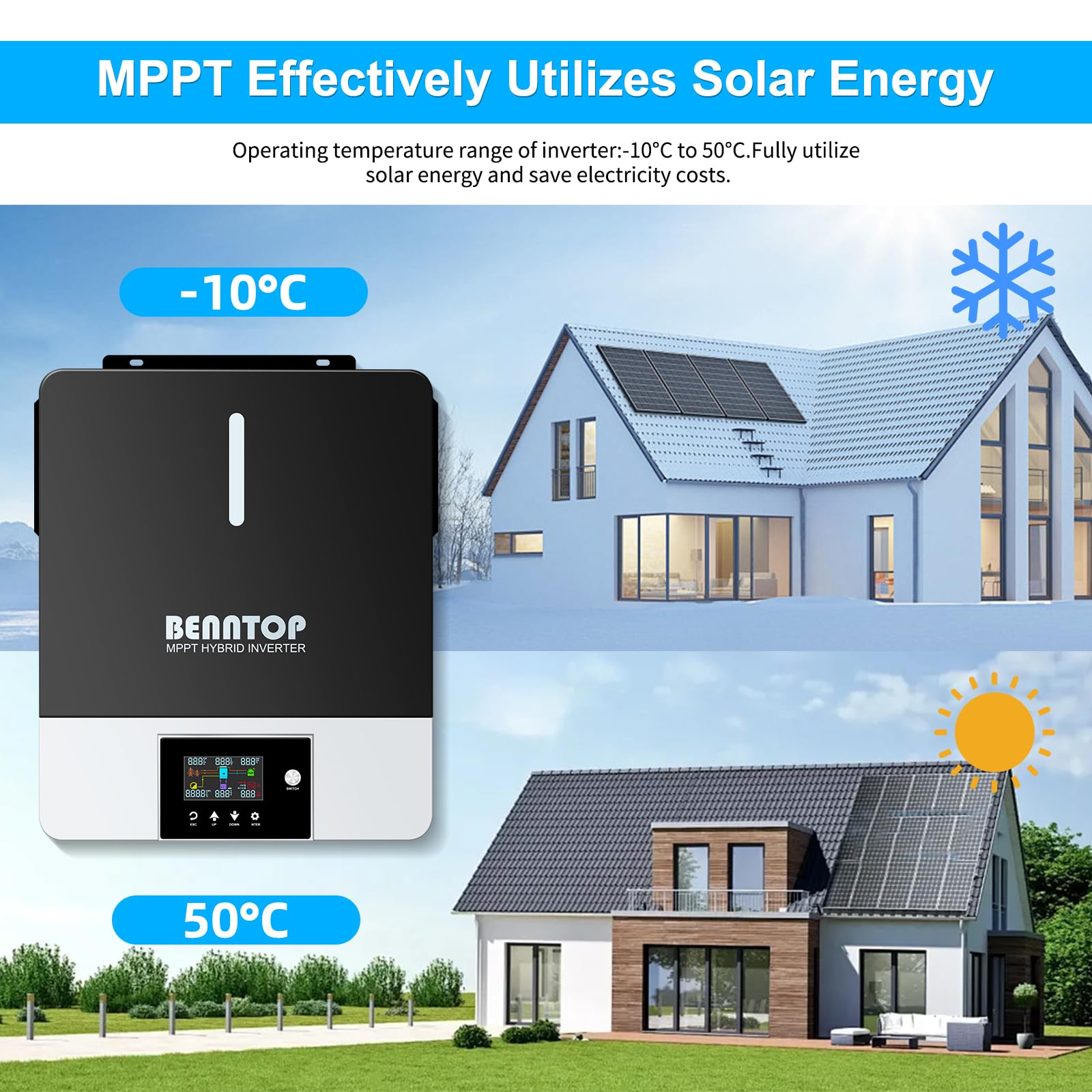 Inverter solare ibrido 6200w 48VDC to 230VAC Pure Sine Off-Grid Wave Inverter with 120A MPPT Solar Controller, Max PV Input Voltage 500V for piombo Acid and Lithium Batterie
