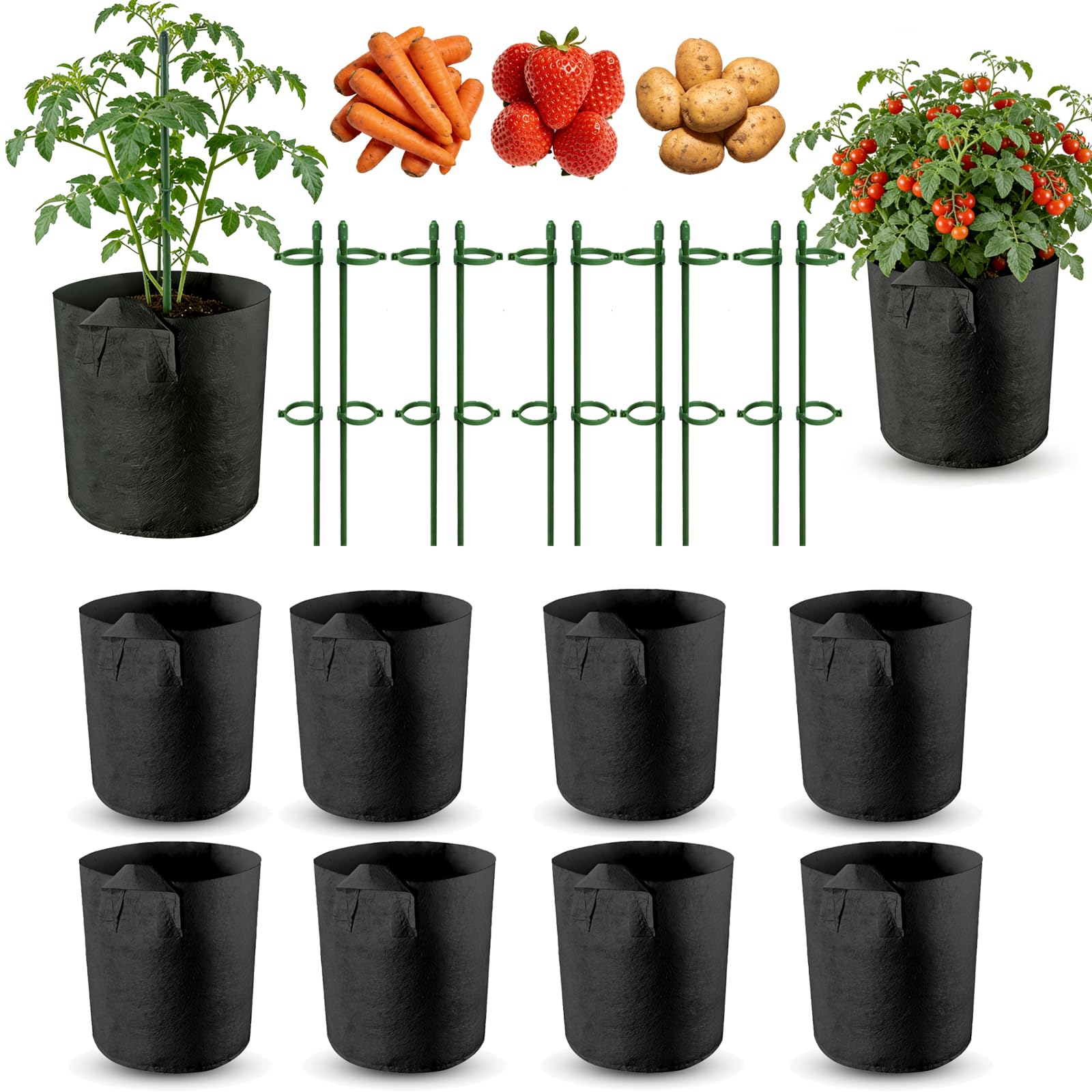 ZYNERY Gardening Plant Growing Bags, 10 Pack 10 Gallon Vegetable Grow Bags with Handles, Fabric Planting Pots Outdoor for Garden Vegetable/Flower/Plant/Fruits