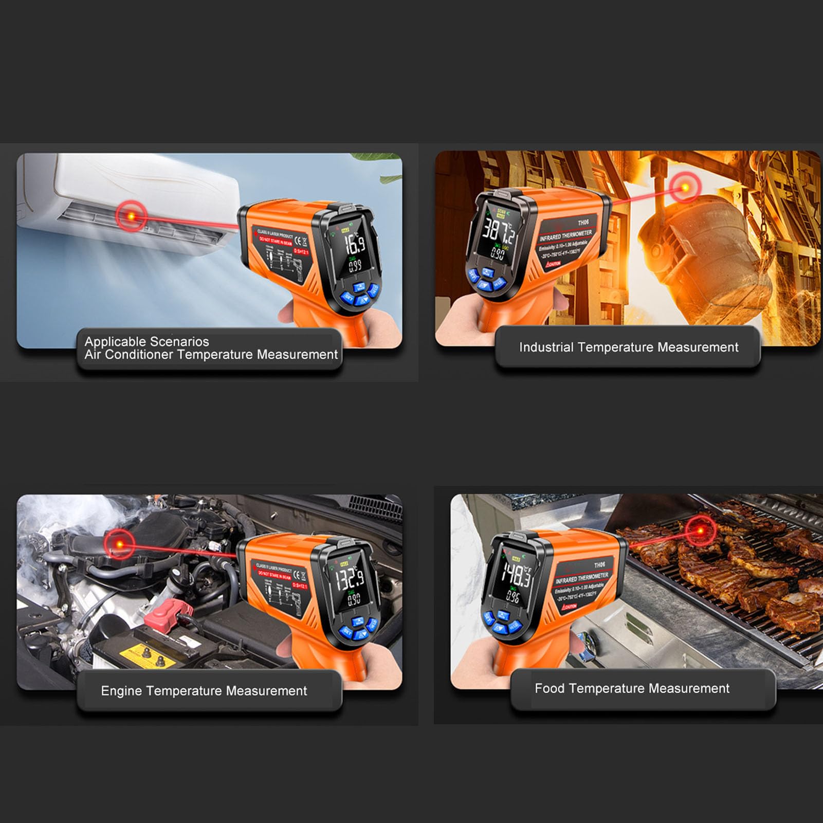 Pistola de temperatura digital HaloVerde Tiger con rango de -20 °C a 750 °C y emisividad ajustable, pistola de temperatura sin contacto con alarma de alta temperatura para uso