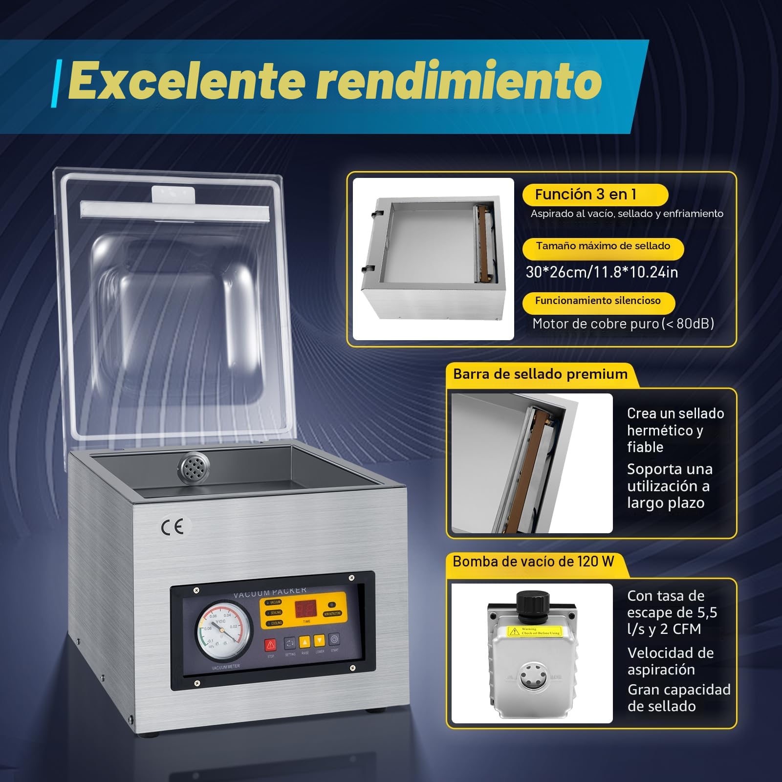 DZ-260S - Envasadora al vacío profesional de 5 litros para líquidos, máquina de vacío para sellado al vacío para sellado de alimentos, ideal para restaurantes