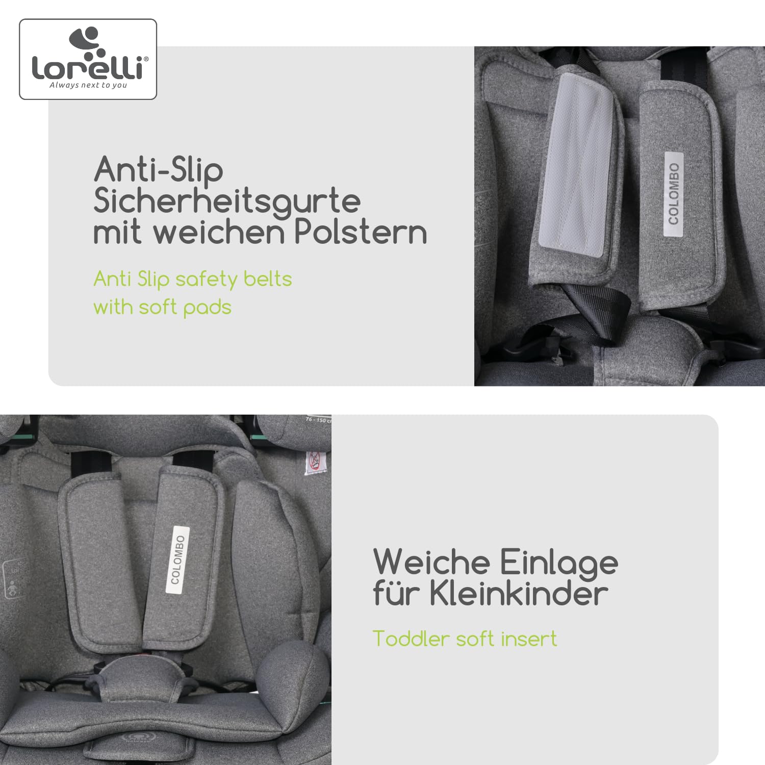 Lorelli Auto Kindersitz Colombo i-Size, mitwachsender Autositz für Kinder von 76-150 cm, Babysitz, Autokindersitz, Einstellbare Kopfstütze, 5-Punkt-Sicherheitsgurt, gelb