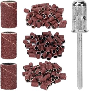 Nail Drill Sanding Bands, 210 Pcs Brown 80/120/180 Grit with Mandrel | 80/120/180 grit, sandpaper bands, 2.35 mm shaft, for natural and artificial nails, storage box included