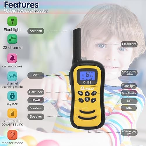 Miniatura 8 de Quolix Walkie Talkies para niños recargables, juguetes para niñas de 5 a 13 años, linterna LED, VOX, fácil de usar, Walkie Talkies para niños, de