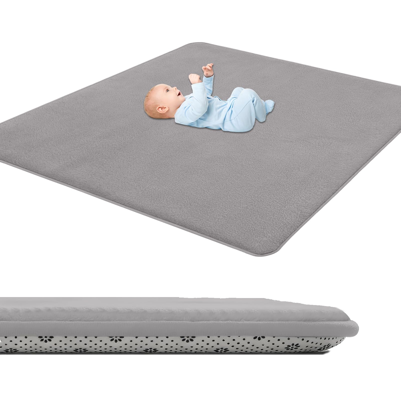 GmyoieqI Baby Crawling Mat 3 cm Thick, Children's play Mat Large Non-Slip 80 x 200 cm Low Pile Nursery Rugs & Carpets for Children's Room Living Room Bedroom Yoga Mat Tatami Playroom Grey — image 1