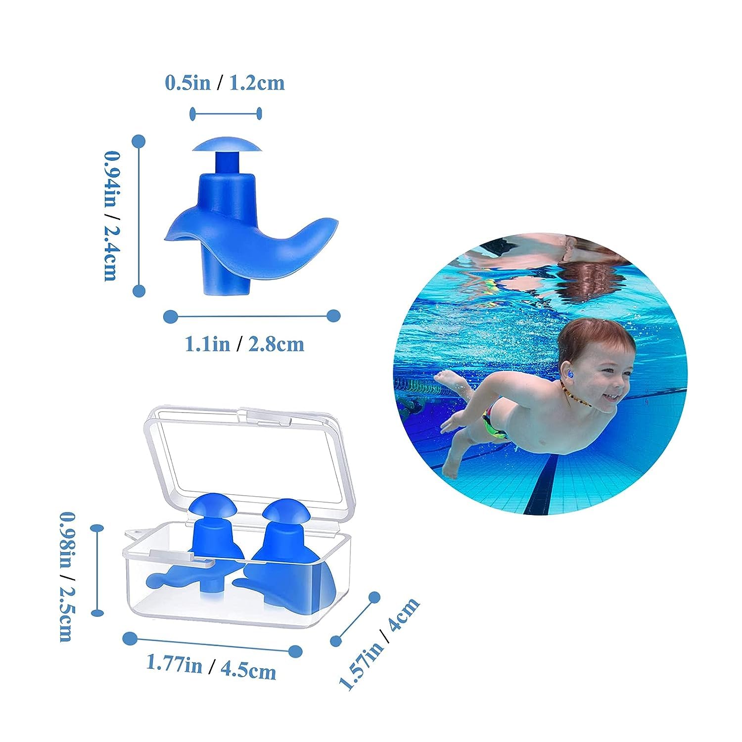 Silicone Ear Plugs 4 Pairs Reusable Earplugs for Showering Bathing Surfing Snorkeling and Other Water Sports, Suitable for Men Women and Kids 4