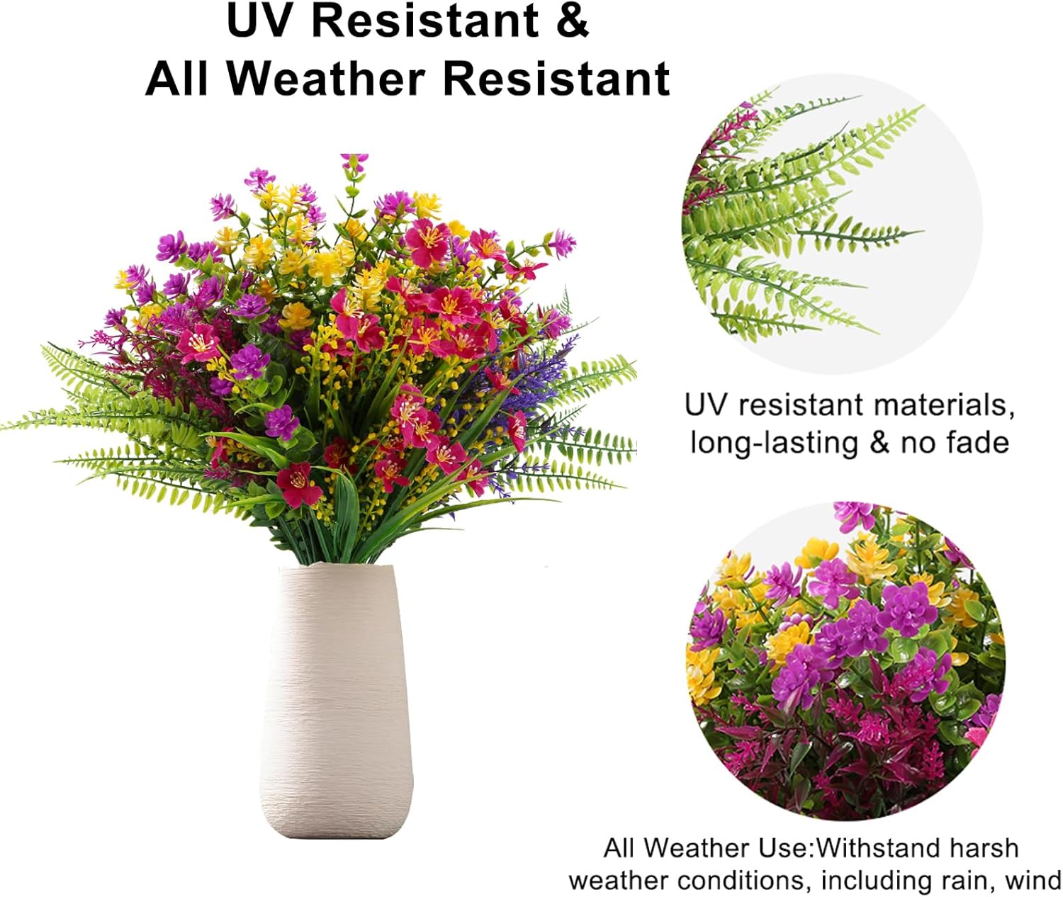 18 Bundles Artificial Outdoor Plants UV Resistant, Realistic Outdoor Faux Plants Fade Resistant, Fake Flowers for Outside, Hanging Planter, Porch, Window Box, Garden -Colorful