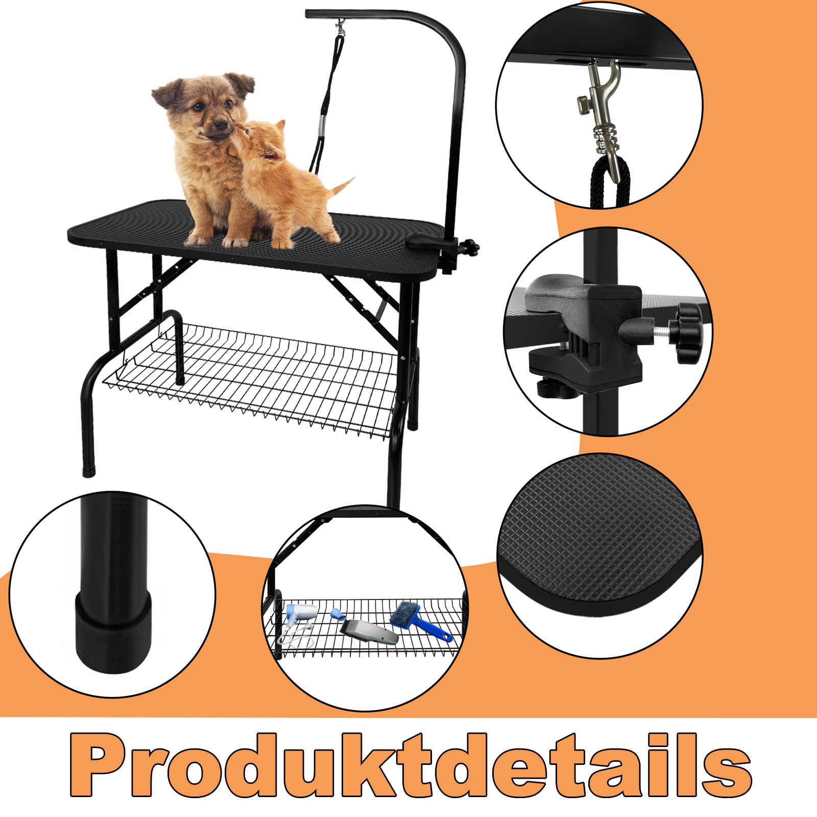 UISEBRT Tavolo da toelettatura per cani con soffietto regolabile in altezza, portata fino a 60 kg, per cani e gatti, 80,5 x 46 x 76 cm