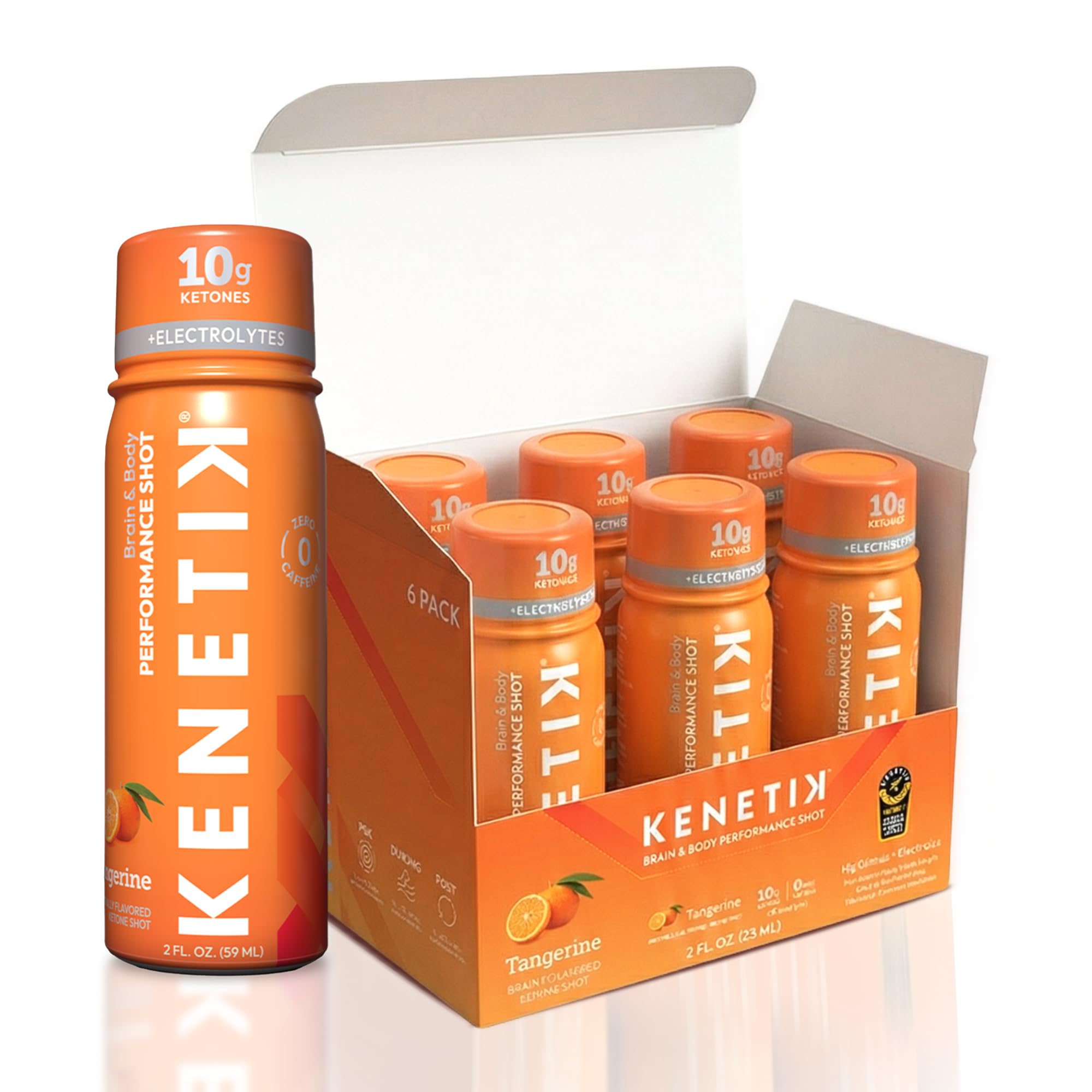 KENETIK Caffeine-Free Focus Shots - 2oz Tangerine Exogenous Ketones 6 Pack Tangerine 4 Fl Oz (Pack of 6)