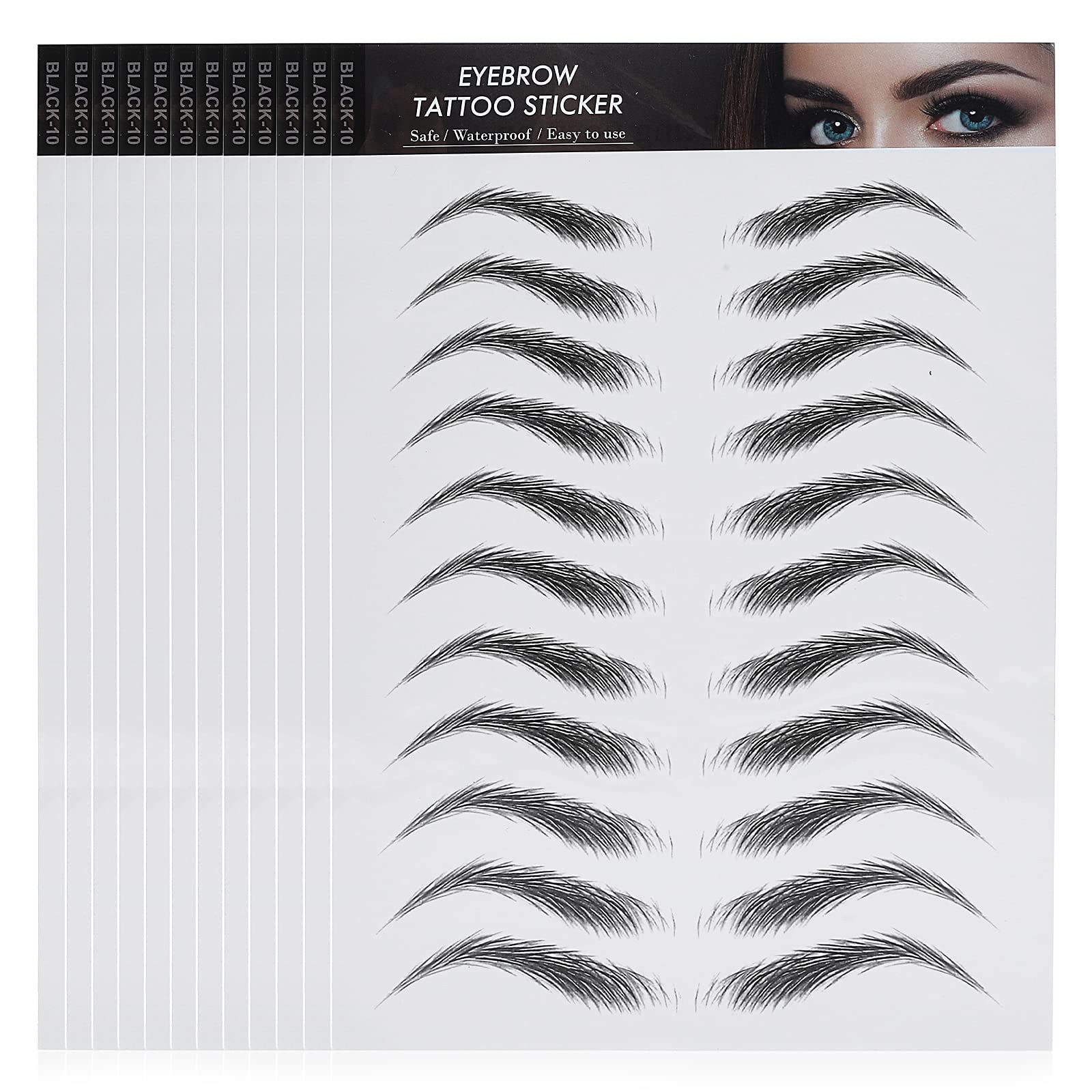 Molain 4D Hair-Like Eyebrow Tattoos - 12 Sheets Waterproof Long-Lasting Eyebrow Transfers - Peel Off Stickers - Classic Style, 132 Pairs