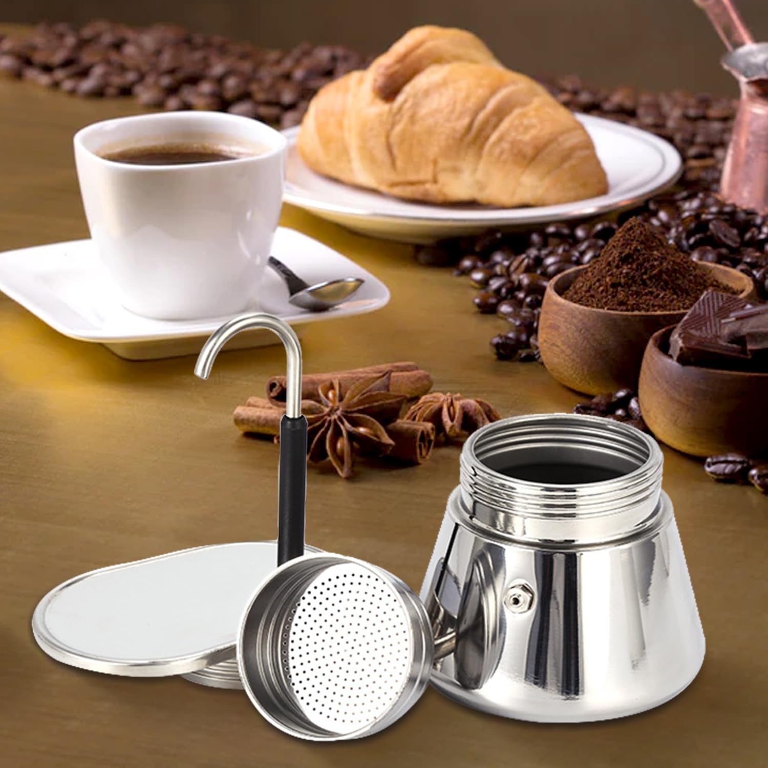 Tissting Cafetière Moka de 6,1 X 3,7 Pouces, Machine à Expresso à Bec Unique en Acier Inoxydable, Portable Moka Express en Acier Inoxydable, Mini Cafetière à Expresso Italienne Machine à Café