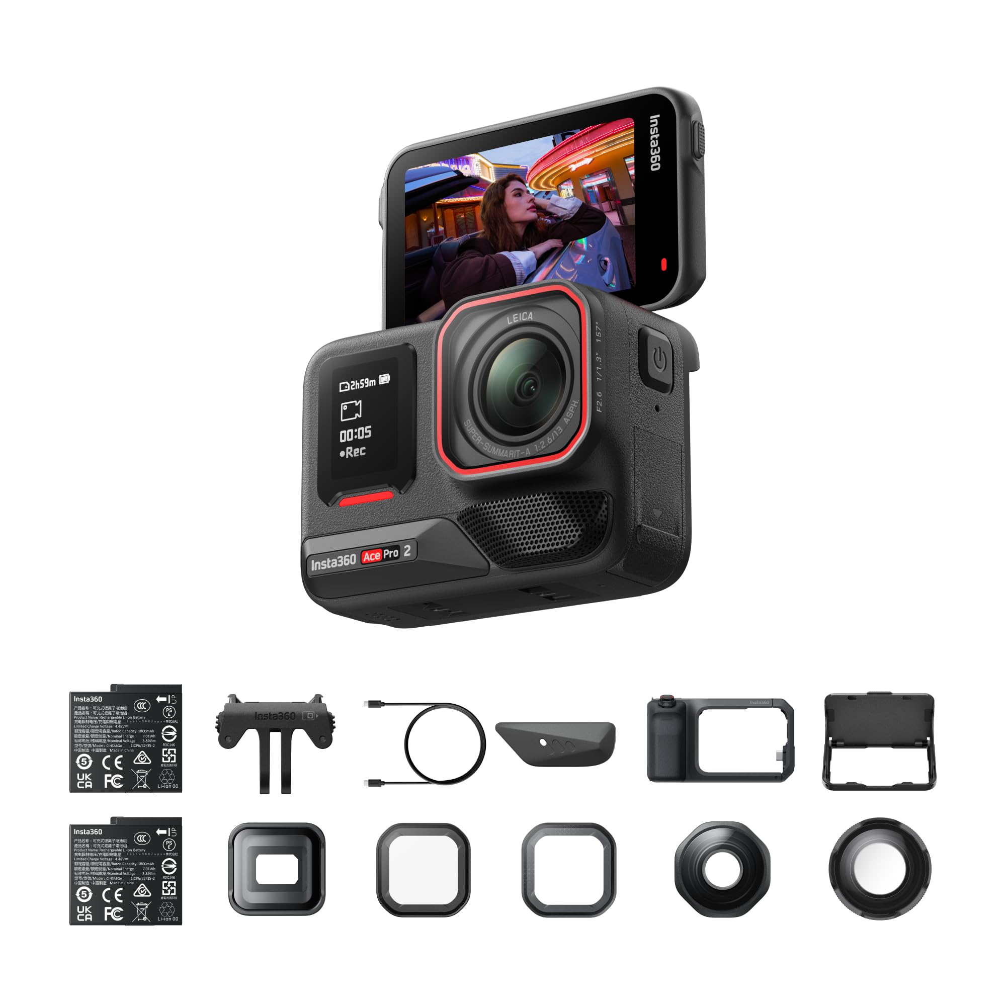 Insta360 Ace Pro 2 Ultimatives Videography-Bundle – wasserdichte 8K Action-Cam, mit Leica entwickelt, Xplorer Pro-Grip-Kit Straßenfotografie, Film-, Makro-, UWW-Objektiv, Black Mist & Star Filter