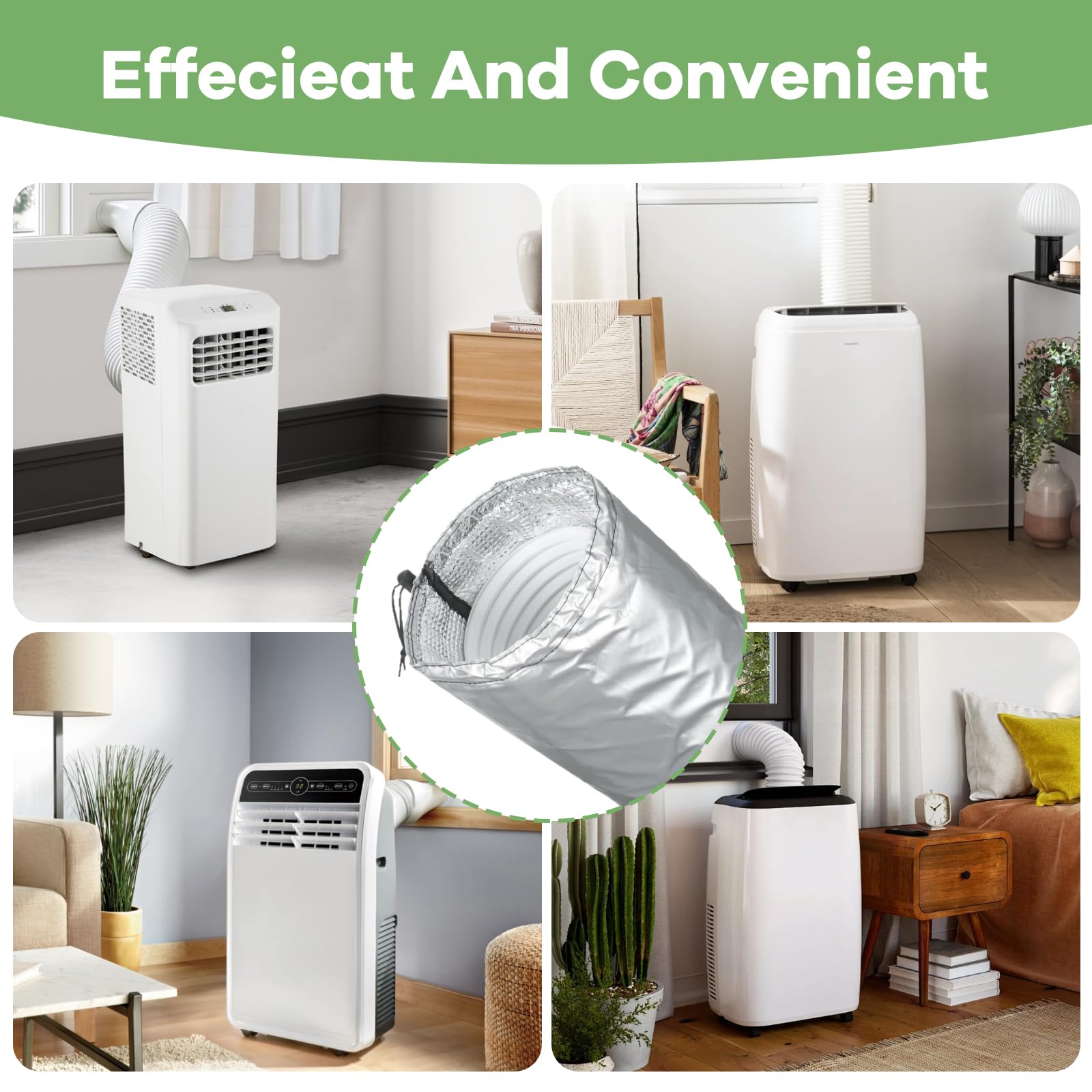 Housse De Protection Pour Tuyau De Climatisation, Revêtement de Tuyauterie Antibruit, Insonorisant et Thermo-isolant, Économe en Énergie, Étanche à La Poussière, Longueur Réglable, Sangle Élastique