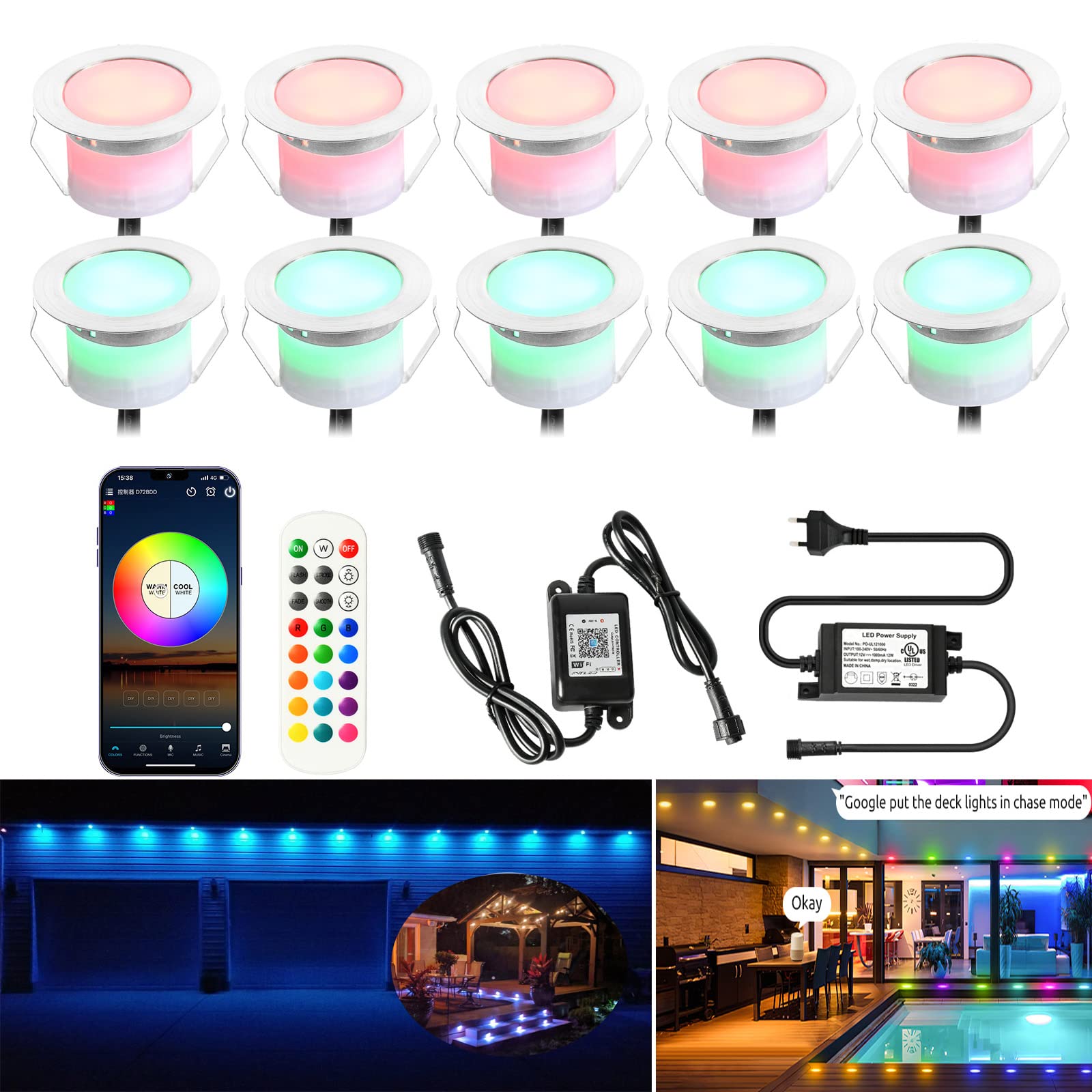 LED Bodeneinbauleuchten Arbeitet mit Alexa,IFTTT,Wifi Wireless Smart Phone Ø45mm IP67 Wasserdicht LED Einbaustrahler Full Kit