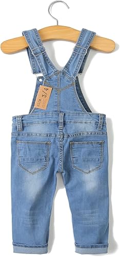 Miniatura 2 de KIDSCOOL SPACE Overol de mezclilla para niña, pantalones de mezclilla rasgados para niños pequeños