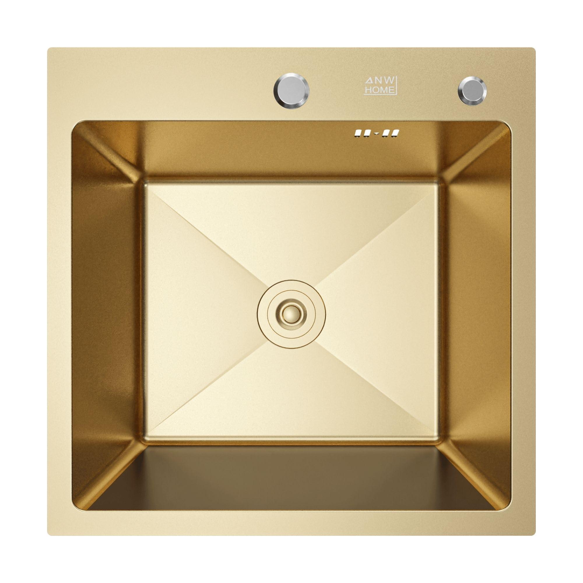 ANW HOME Lavello Cucina 1 Vasca, Lavandino Cucina da Incasso in Acciaio Inox Gold PVD 50x50 cm, Profondità 22 cm, Spessore 3.0+1 mm, Superficie Nano-Coating, con Sifone, Dosatore e Cestello
