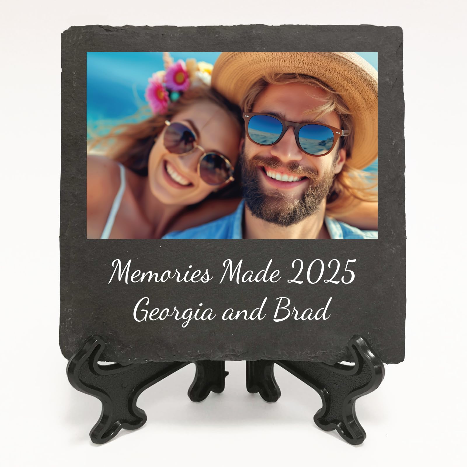 You Personalise Personalised Photo Slate 100mm x 100mm Square with an Optional Display Stand - Custom Photo and Text