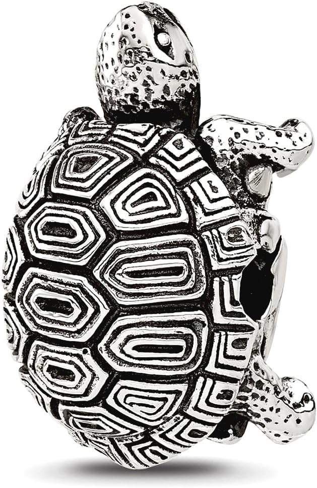 JewelryWeb 12.25mm 925 Sterling Silver Reflections Oxidized Tortoise Hinged Bead Charm Pendant Necklace for Women