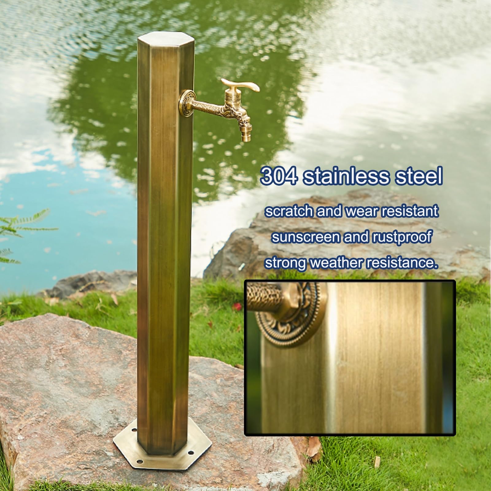 Robinet extérieur Robuste en Acier Inoxydable - Convient aux patios et aux Cours, Robinet de Jardin, Robinet sur Pied Slish, Alimentation en Eau en résine résistante aux intempéries (Marron