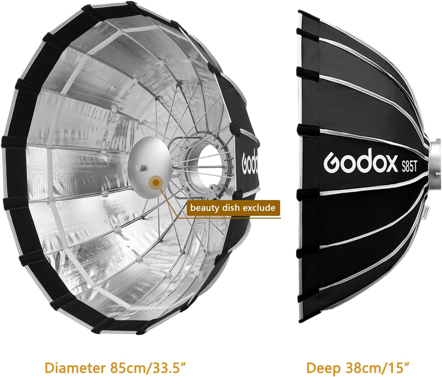 Godox S85T 85cm/33.5in Softbox Bowens Mount, 1s Quick Release & Close, Portable Umbrella Soft Box Fast Setup with Diffusers for Photography Monolight Studio Strobe Continuous Light Accessories