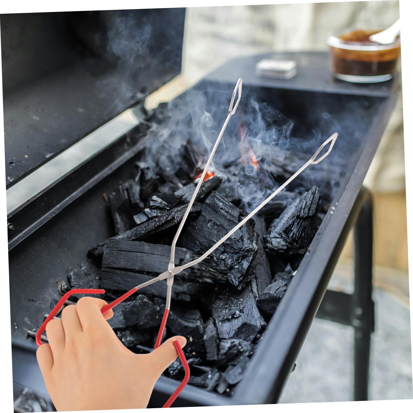 HEMOTON 5 Piezas Pinzas De Extendidas Accesorio Garra Madera Largo Pozo De Para Acampar Carbón Cocinando Pequeño Cámping Fosa Parrilla Interrogatorio Intenso Acero Inoxidable