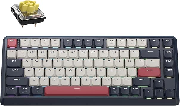 JamesDonkey J1 Low-Profile Wireless Mechanical Keyboard - QMK/VIA RGB Backlit, Hot-Swappable Banana Switch, 2.4 GHz Bluetooth, PBT Keycaps, 75% Layout Mac/Win/Linux for Office/Gaming - Dark Blue