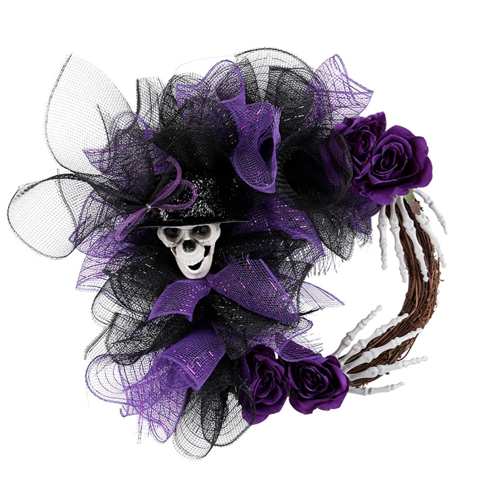 Tsophreniq Dark and Mysterious Skull Wreath Eerie Halloween Decoration Door Hanger Jewelry Artificial Skeleton Head Party Ornament Party Accessories
