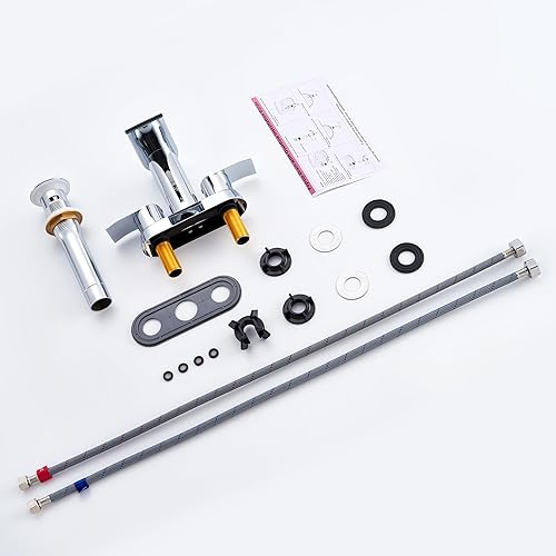 Miniatura 9 de Ultimate Unicorn Grifo de lavabo de baño en cascada cromado, dos manijas con tapón de drenaje de fregadero emergente, 2 o 3 agujeros, grifo