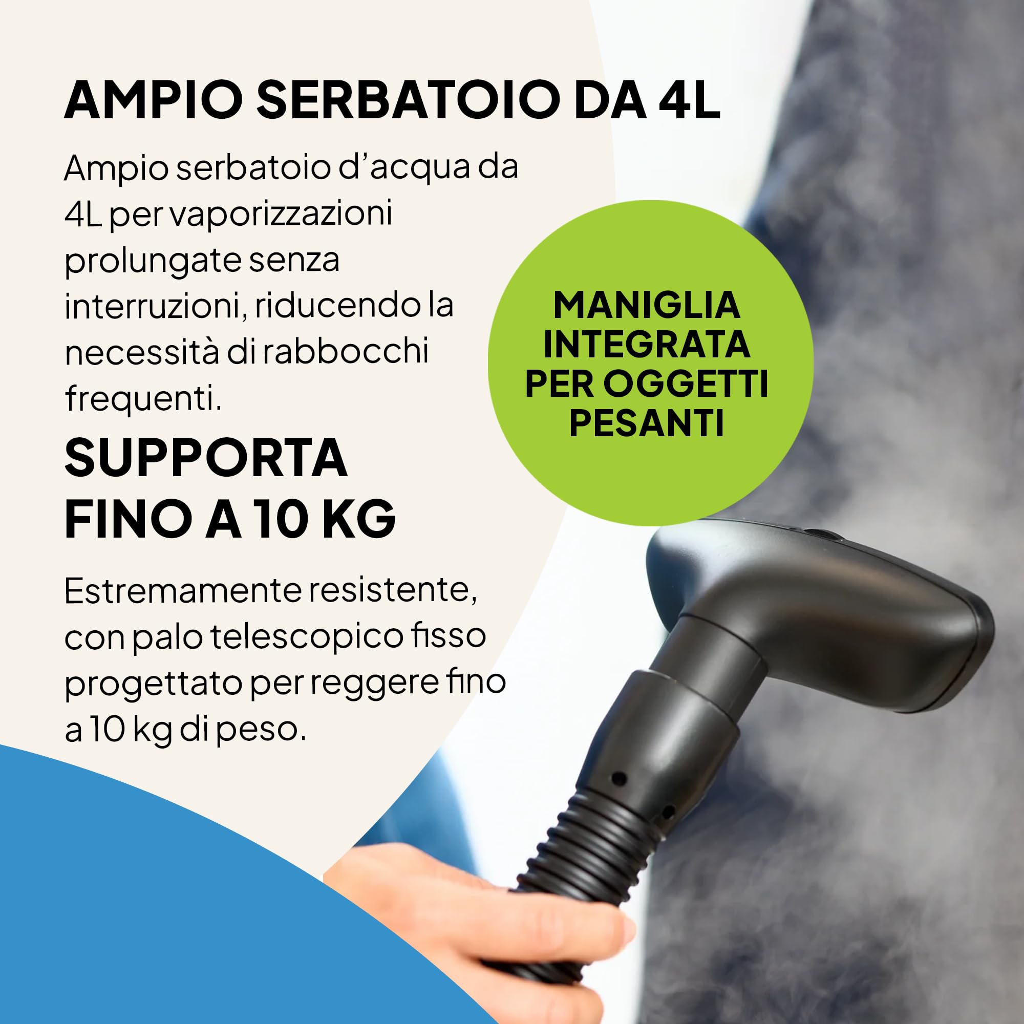 Fridja f1600 Stiratrice a vapore commerciale 2200W – Potente vaporizzatore professionale con doppio livello di vapore e serbatoio da 4L – Per tutti i tessuti – Nero opaco