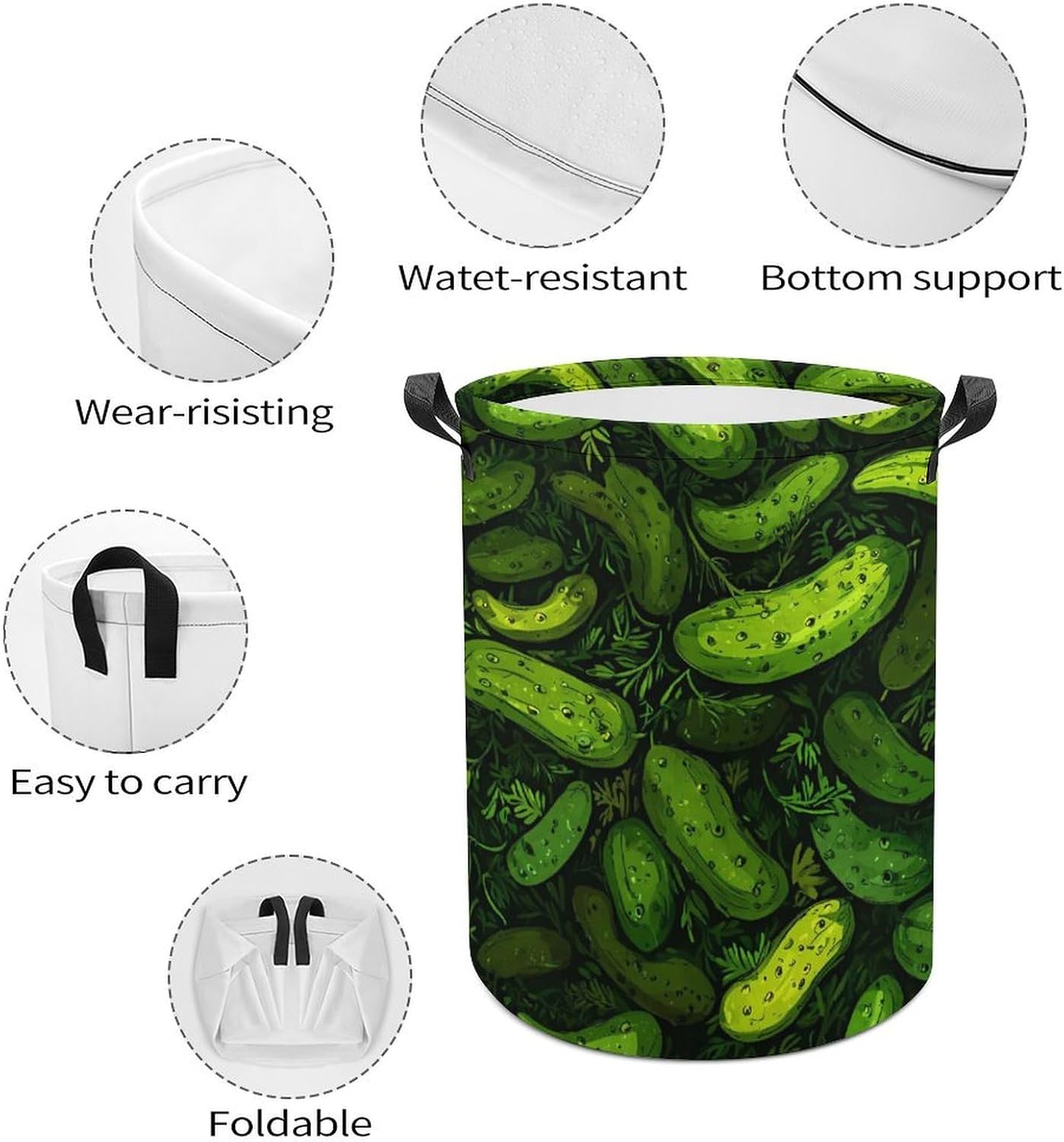 Cartoon Pickles Cucumbers Laundry Hamper Basket for Home Bathroom | clothes storage,handle,large capacity,oxford