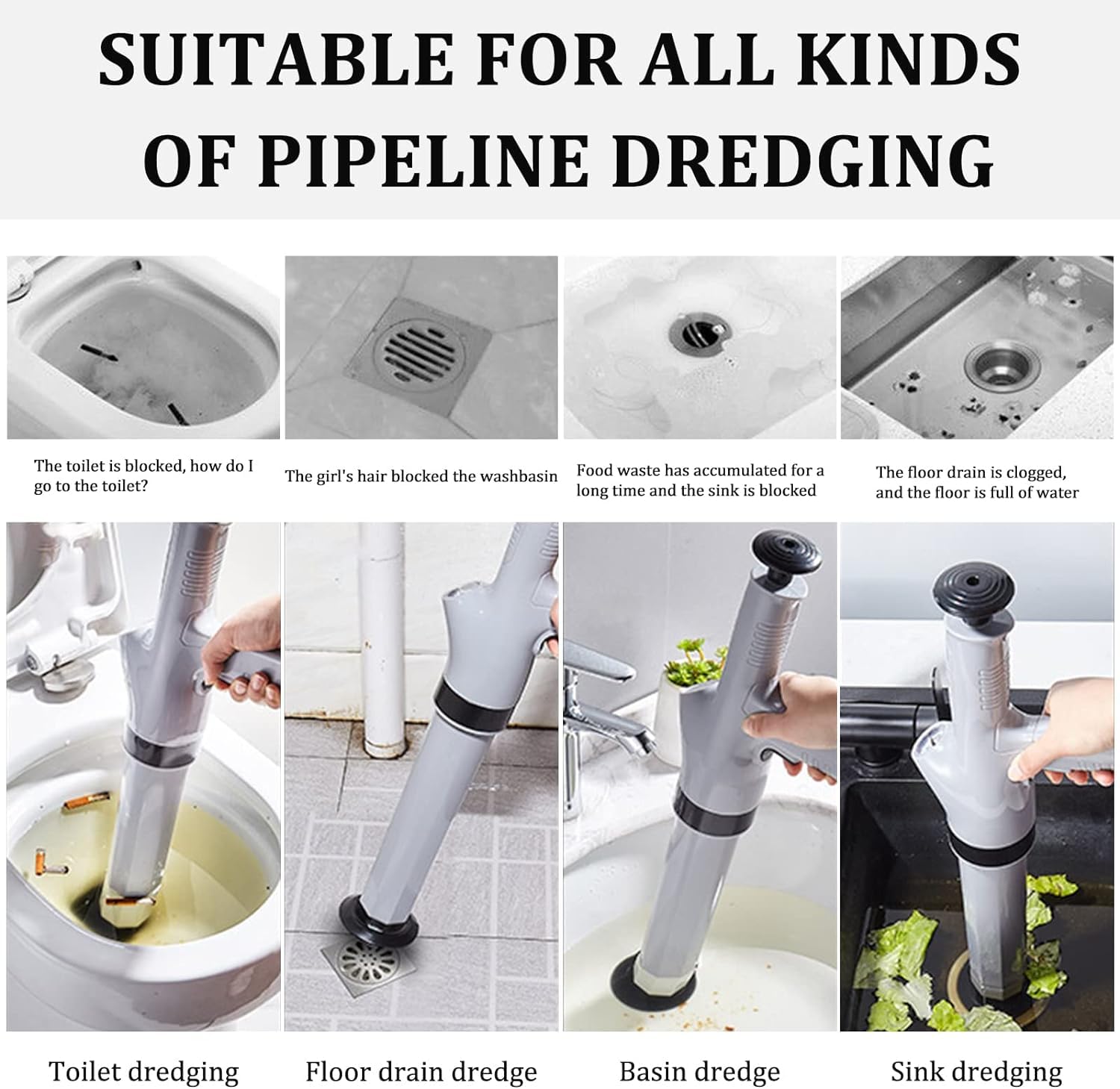 GLIVE (LABEL) Toilet Plunger, Stainless Steel Air Drain Plunger for Clogged Toilets, High Pressure Heavy Duty Toilet Plunger Manual Air Power Toilet Unblock a Shot 1