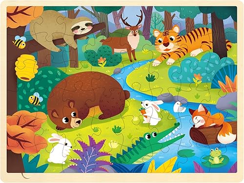 Rompecabezas de 48 piezas para niños de 4 a 8 años, rompecabezas de madera de animales del bosque para niños de 4 años, rompecabezas educativos