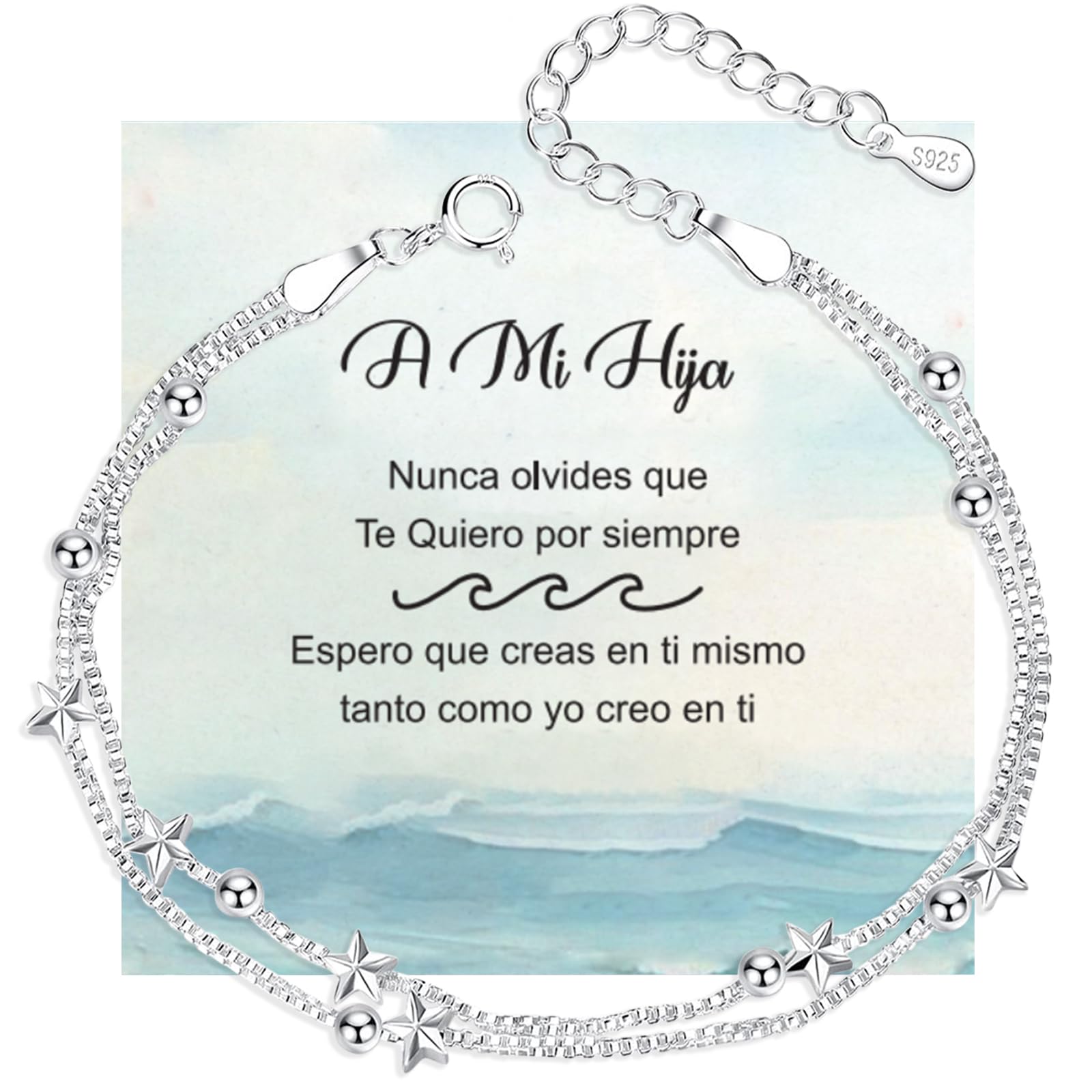 Tusuzik Elegante Pulsera con Pequeñas Estrellas y Perlas, de Plata de ley 925, Regalos Dia de San Valentin