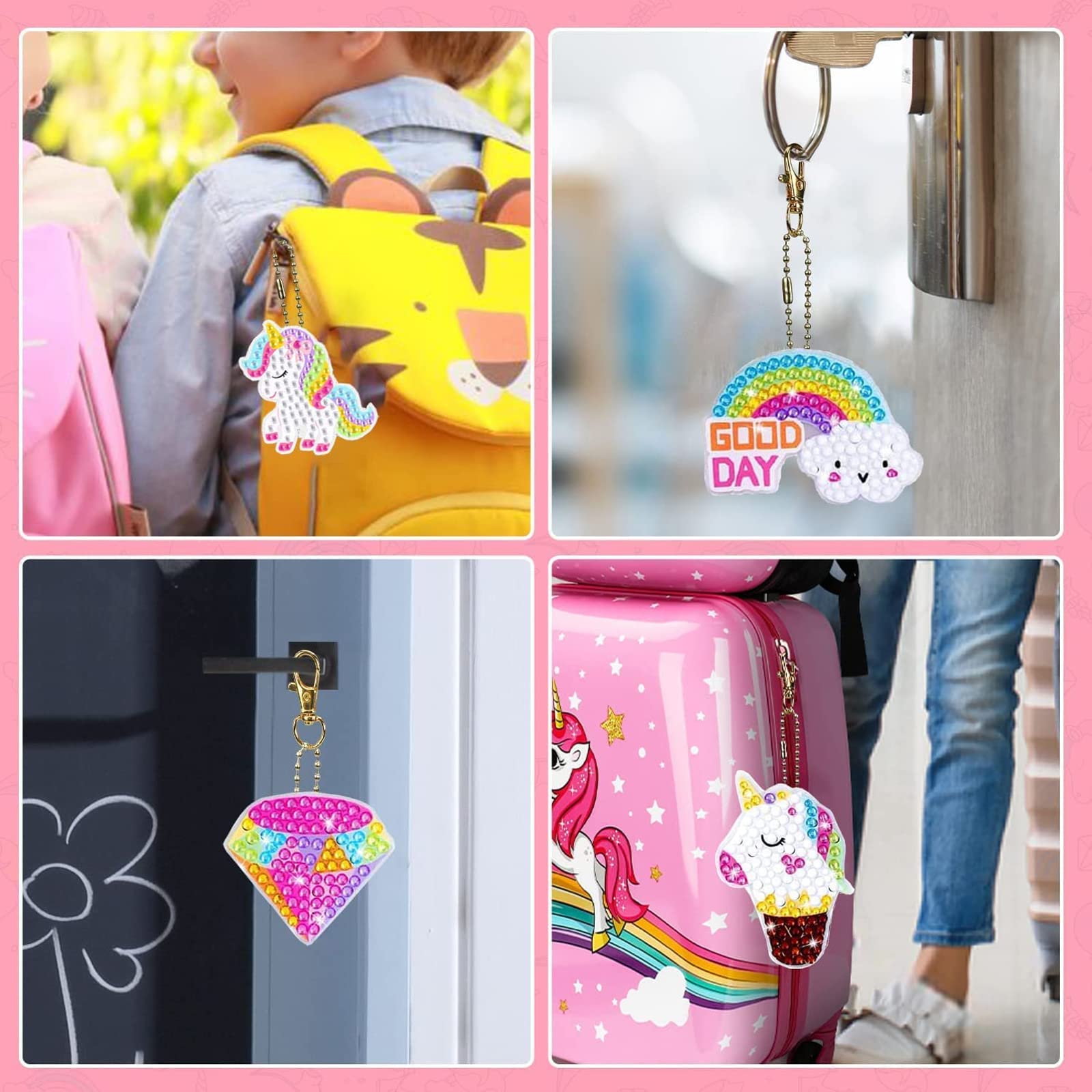 CAYUDEN 5D Diamant Peinture Porte-clés, 15pcs DIY Diamond Painting Porte-clés Ornements Licorne Diamant Painting Keychains Pendentif Gem Art pour Enfants Cadeau Fille 5 6 7 8 9 10 Ans