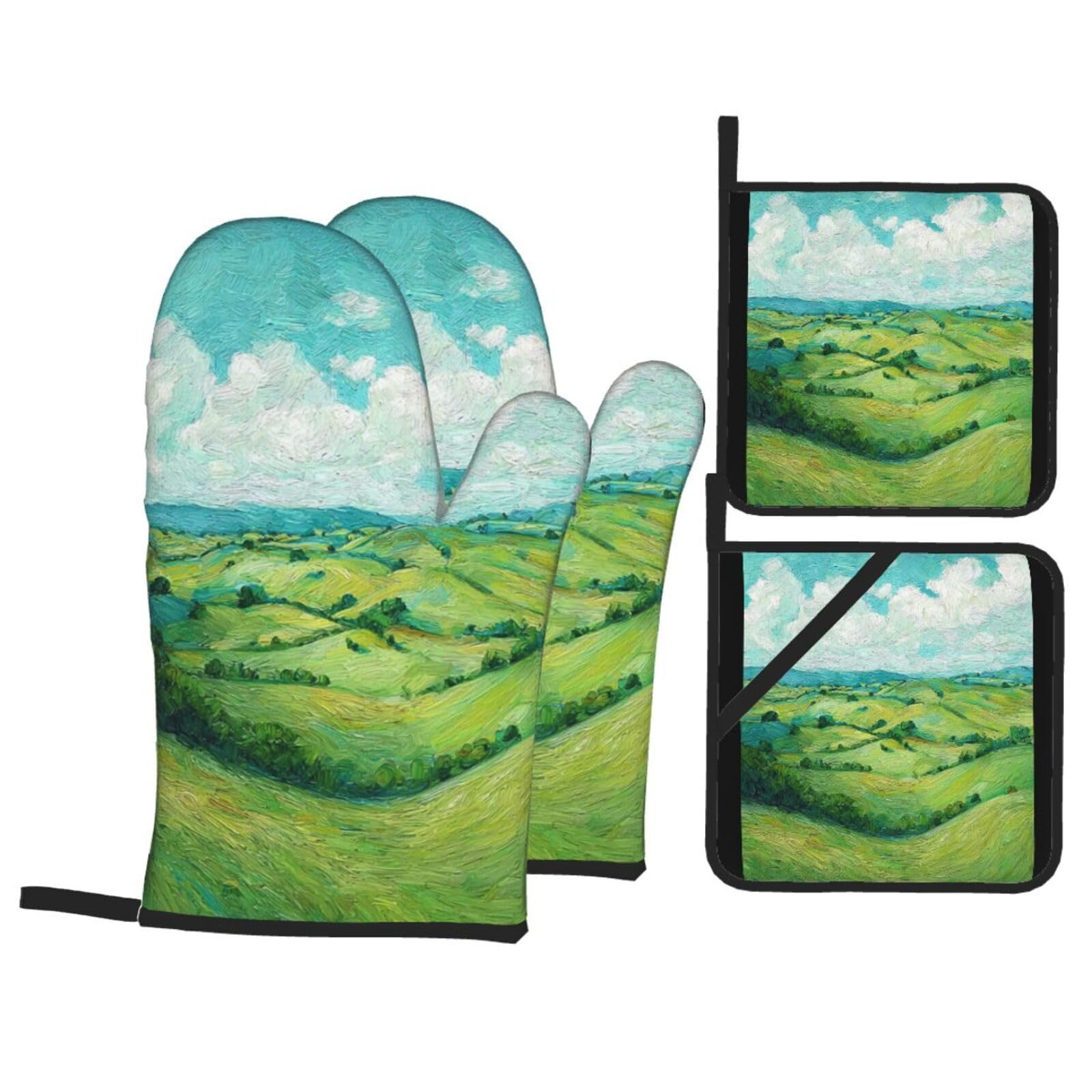 Gant de cuisine lot de 4 gant four anti glisse en doux coton