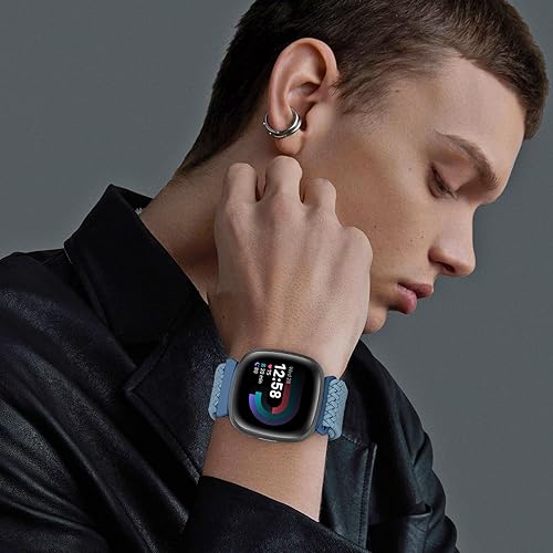 Miniatura 6 de Correa elástica trenzada Solo Loop compatible con Fitbit Versa 4Fitbit Sense 2Fitbit Versa 3Fitbit Sense, correas elásticas de nailon deportivo para