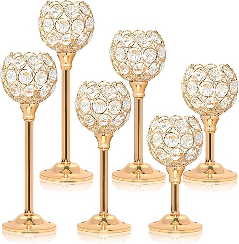 Miniatura 15 de Juego de 3 candelabros de metal de cristal plateado, candelabros de cuenco brillante, portavelas votivas altas, elegante centro de velas para mesa