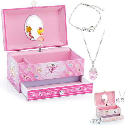 RR ROUND RICH DESIGN Joyero musical para niñas con bailarina y lindo tema de princesa, color rosa