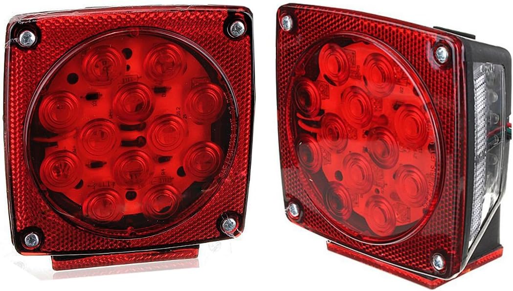 Square Tail Brake Lights Kit Waterproof LED Side Marker for Truck Trailer Boat Stop License Tail Brake Light 1 Pair