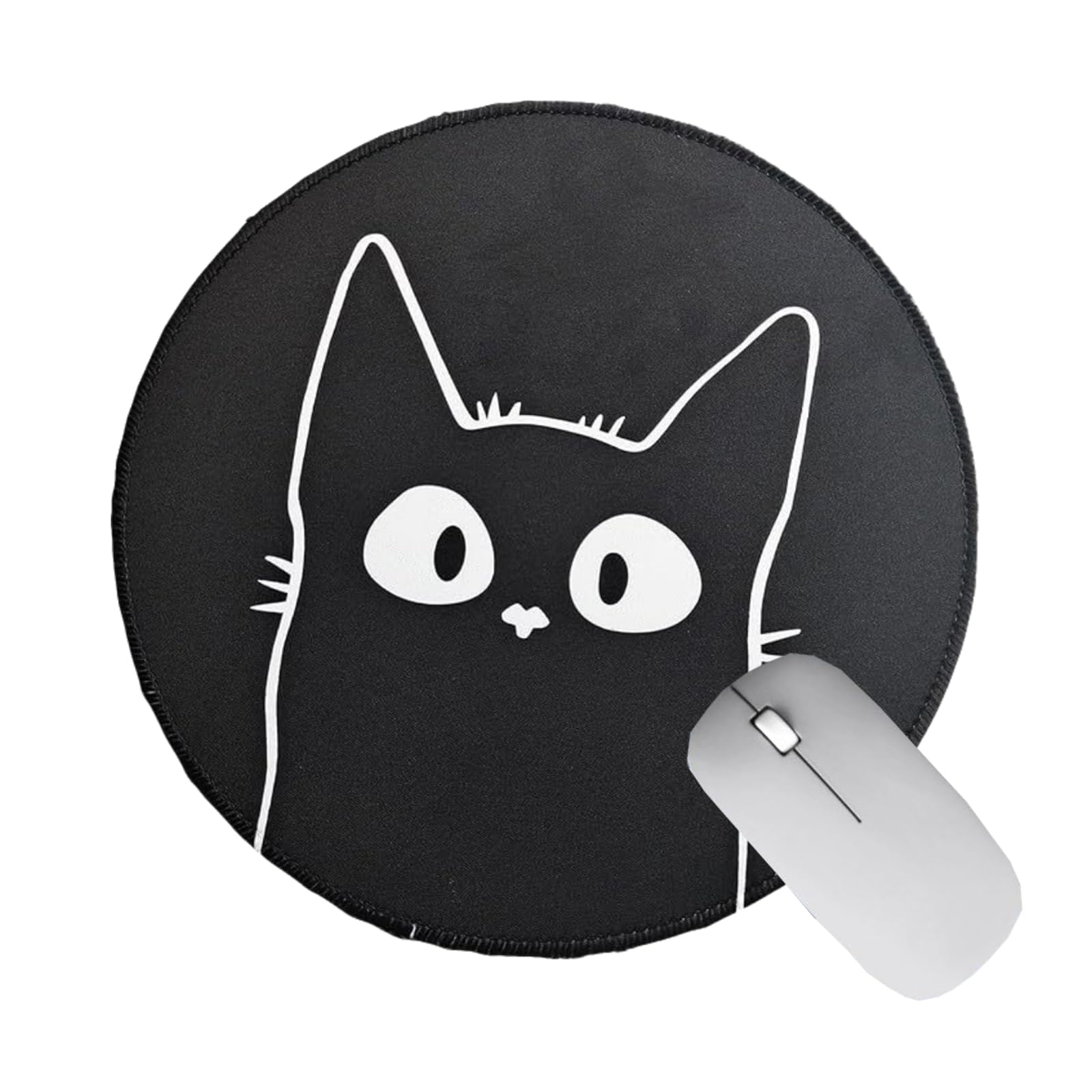 Tappetino per mouse rotondo gatto nero Tappetino in gomma antiscivolo