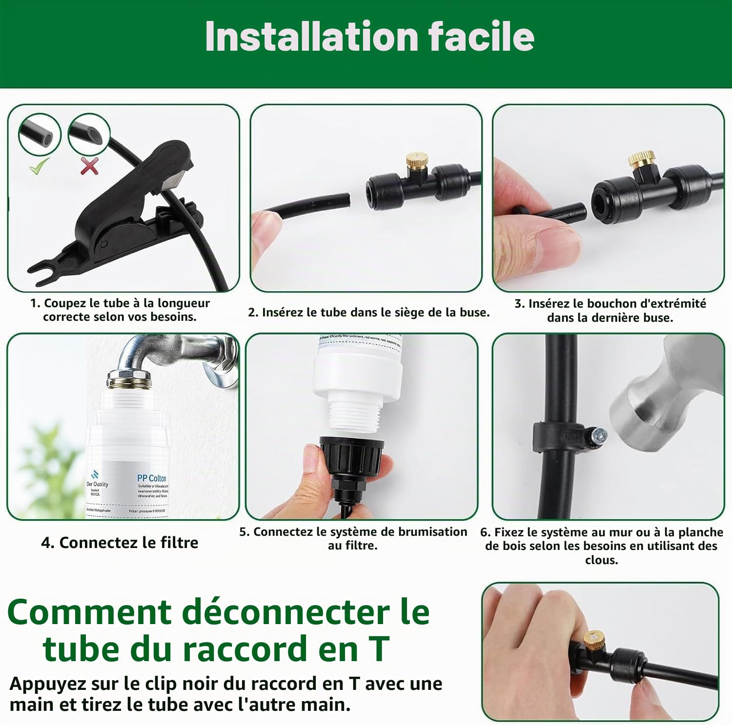 Brumisateur Terrasse Exterieur, Kit d’Irrigation Système de Brumisateur Extérieur 18M avec avec filtre à eau 20 Buses de Brume avec Joint en T, Kit de Tuyau Brumisateur par Brume pour Jardin Parasols