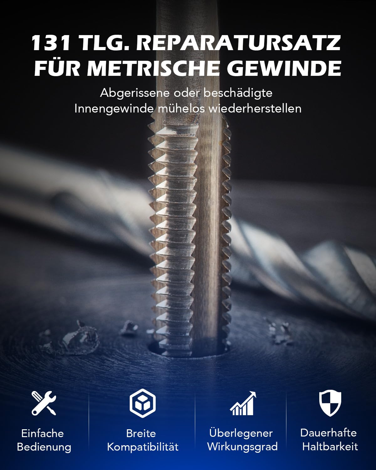 Orion Motor Tech 131-tlg Gewindereparatur Gewinde Reparatur Satz Gewindereparaturwerkzeuge mit Helicoil Set M5 M6 M8 M10 M12 | Einsätze Hülsen Gewinde-Einsätze, Gewindebohrer und Bohrer